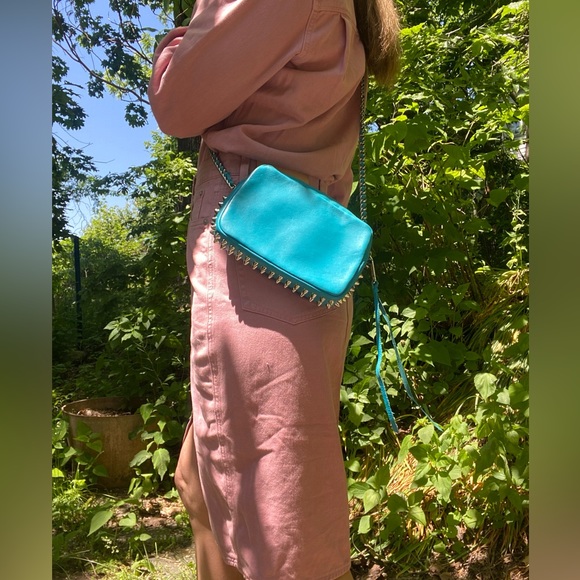 Rebecca Minkoff Studded Turquoise Crossbody Leather Bag - Picture 9 of 10